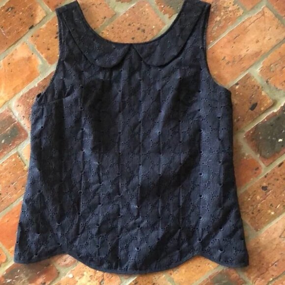 Tulle Eyelet sleeveless Peter Pan collar top size L - Picture 1 of 12